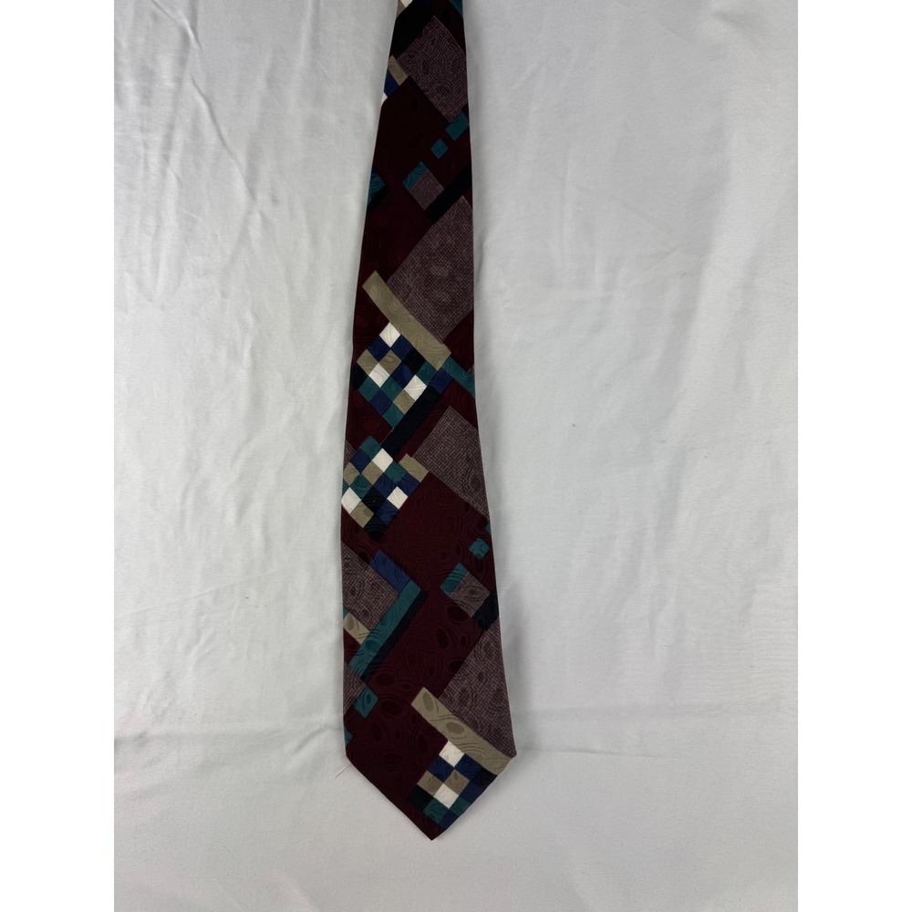 Mens‎ Silk Tie Burgundy Geometric Pattern Formal Necktie